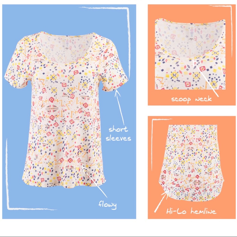 LuLaRoe Classic T Red Orange Abstract Floral Print Short Sleeve Top - Picture 4 of 5